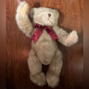 Jointer Bear American Wego EGO Fluffy Tan Teddy Bear with Burgundy Bow
